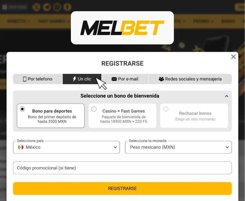 Un clic Melbet registro